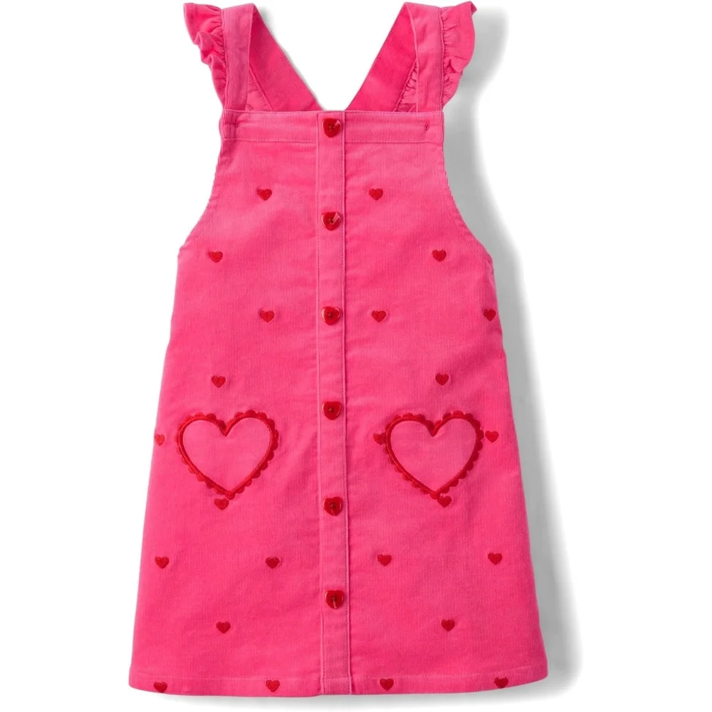 Gymboree Girls Pink & Red Hearts Embroidered Corduory Skirtall Dress Size 10 NEW
